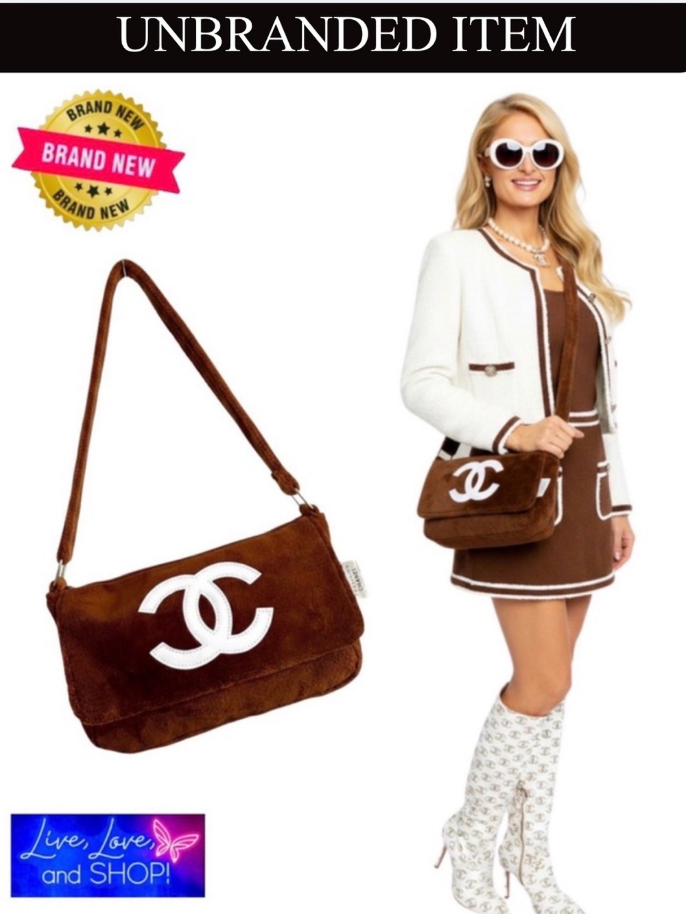 PURSE: Chocolate Faux Fur Shoulder Bag/Crossbody/Messenger Bag, NWOT